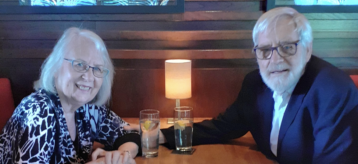 Older married couple in restaurant